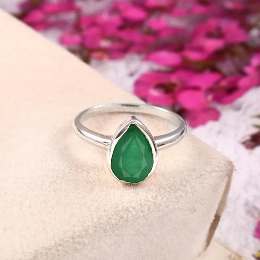 Natural Zambian Emerald Ring, 1.53Ct Pear Cut, 925 Sterling Silver Bezel, GCC Certified