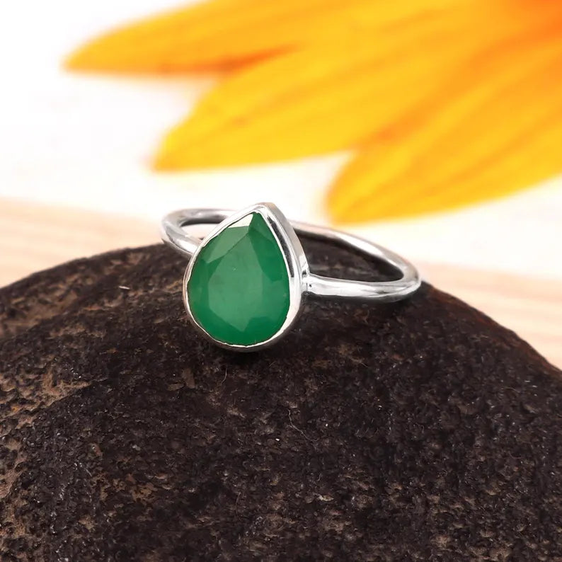 Natural Zambian Emerald Ring, 2.21 Ct Pear Cut, 925 Sterling Silver Bezel (GCC Certified)