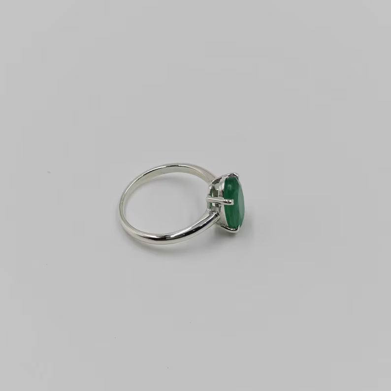 3.50 Ct Natural Zambian Emerald Ring, 925 Sterling Silver, Oval Cut, GCC Certified