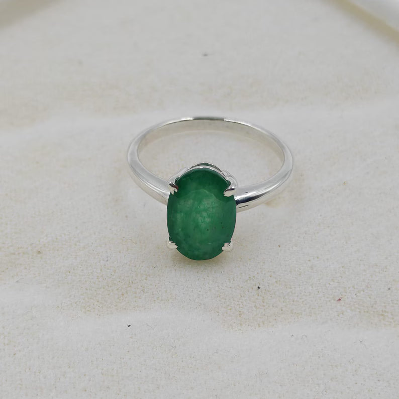 3.50 Ct Natural Zambian Emerald Ring, 925 Sterling Silver, Oval Cut, GCC Certified