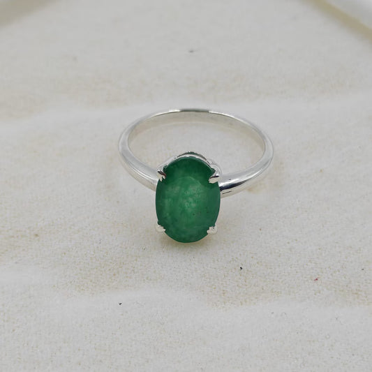 3.50 Ct Natural Zambian Emerald Ring, 925 Sterling Silver, Oval Cut, GCC Certified