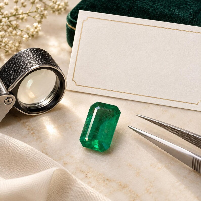 Rectangular Octagon Green Gemstone – Faceted, 12.2 × 7.05 mm (Loose Stone)
