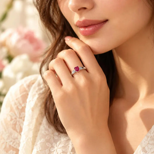Natural Corundum Octagon Step Cut Ring, Red-Pink Gemstone, Geometric Design, Anniversary Gift for Her