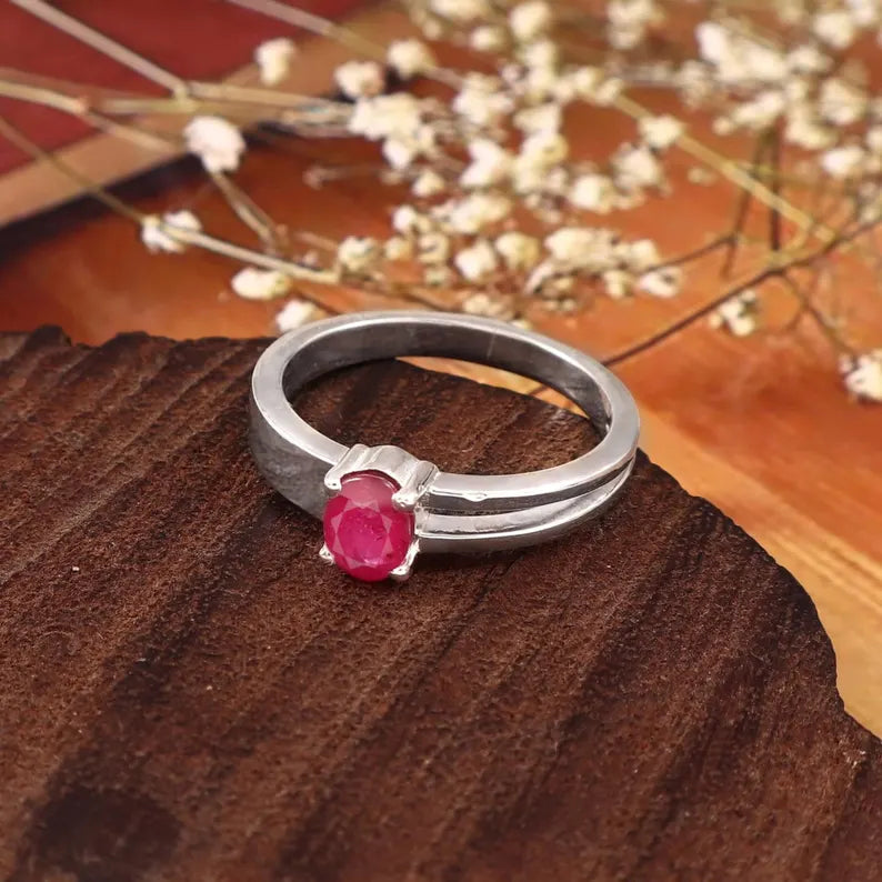 Natural MozambiqueRuby Ring, Oval Ruby Gemstone Ring, 0.69 CT Ruby Ring, July Birthstone Ring, Red Gemstone Ring, Anniversary Gift for Her