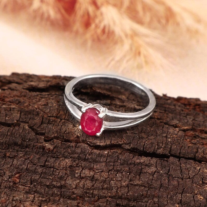 Natural Mozambique Ruby Ring, Oval Ring for Women, Red Gemstone Ring, July Birthstone Ring, Ruby Engagement Ring, Anniversary Gift for Her