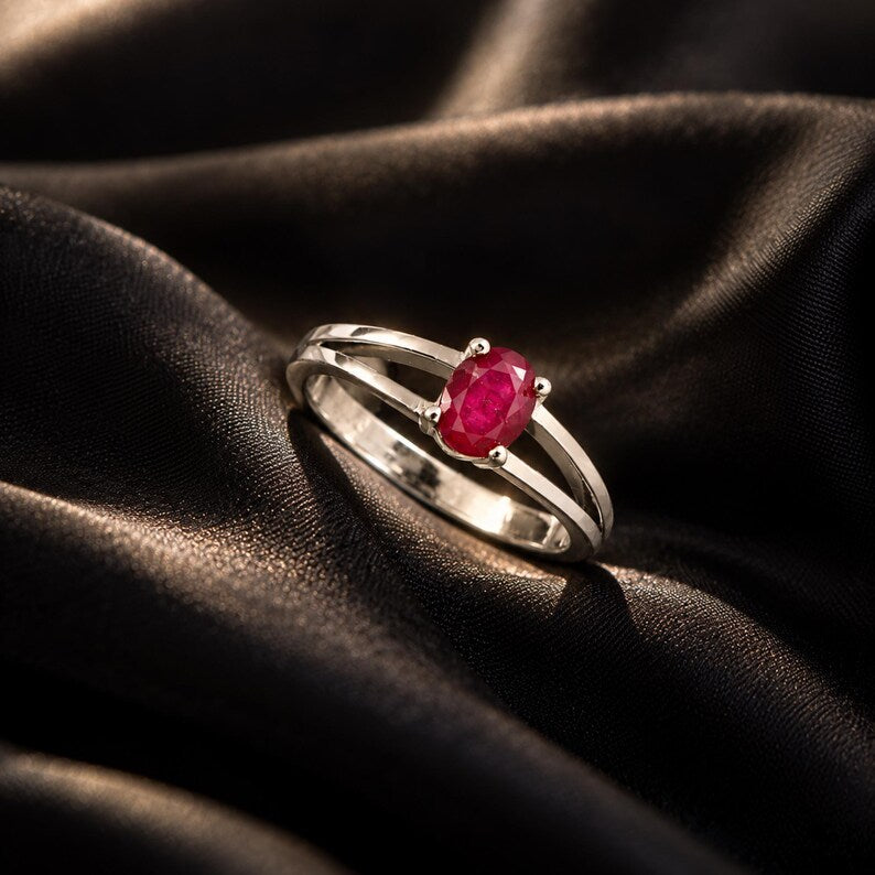 Natural Mozambique Ruby Ring, Oval Ring for Women, Red Gemstone Ring, July Birthstone Ring, Ruby Engagement Ring, Anniversary Gift for Her