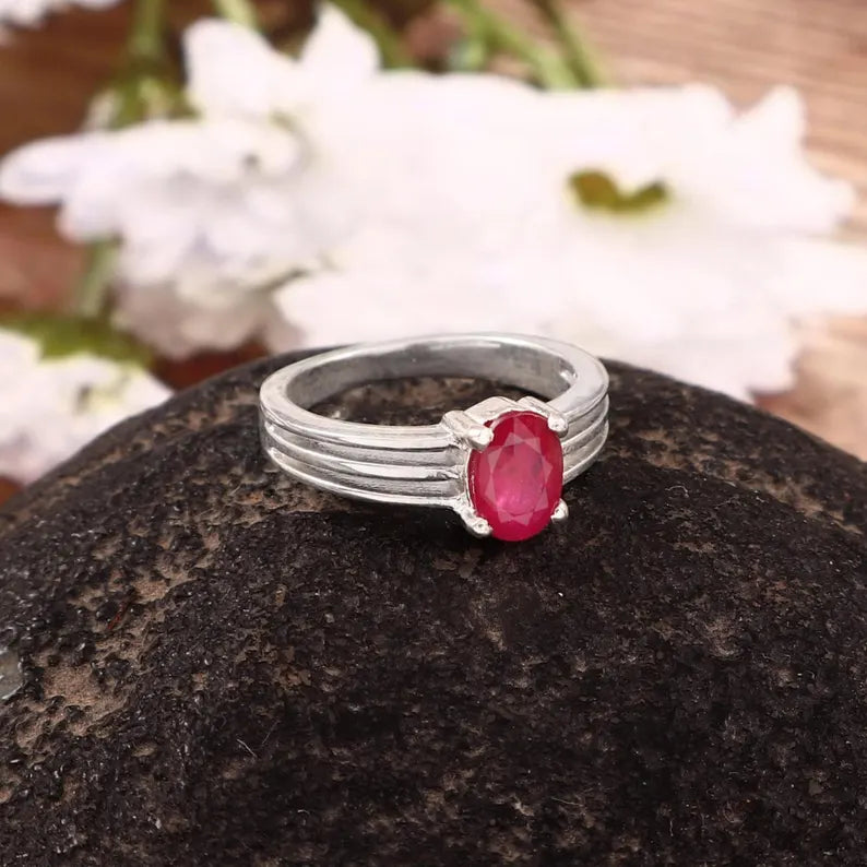 Oval Ruby Ring Natural Mozambique, Ruby Gemstone, Silver Ring for Women, July Birthstone Ring, Red Gemstone Ring, Anniversary Gift for Her