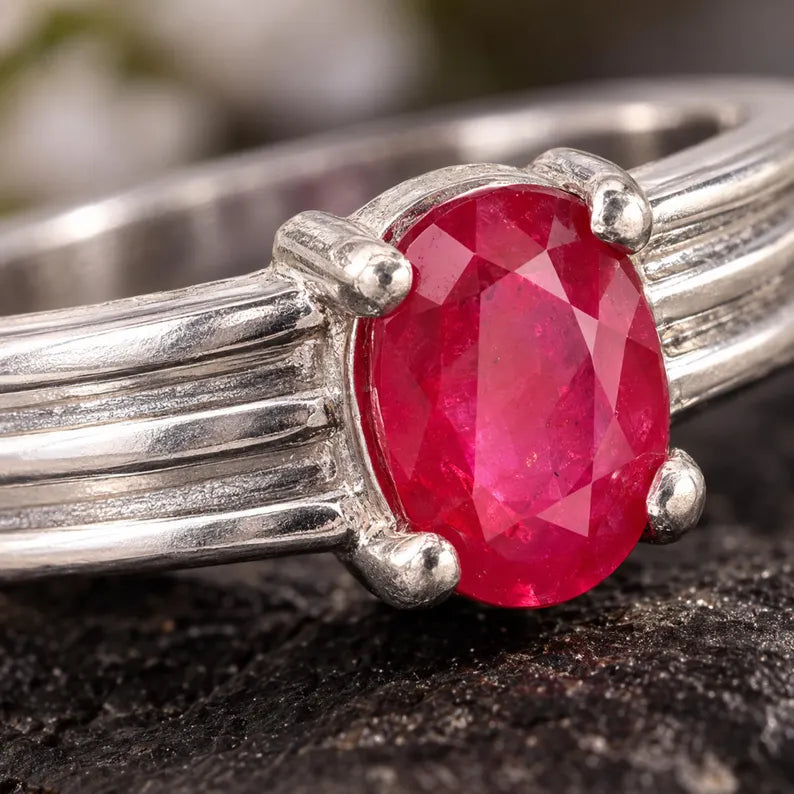 Oval Ruby Ring Natural Mozambique, Ruby Gemstone, Silver Ring for Women, July Birthstone Ring, Red Gemstone Ring, Anniversary Gift for Her