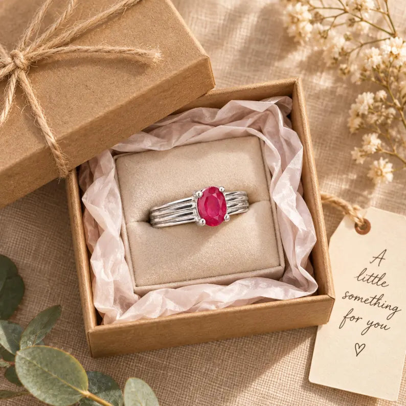 Oval Ruby Ring Natural Mozambique, Ruby Gemstone, Silver Ring for Women, July Birthstone Ring, Red Gemstone Ring, Anniversary Gift for Her