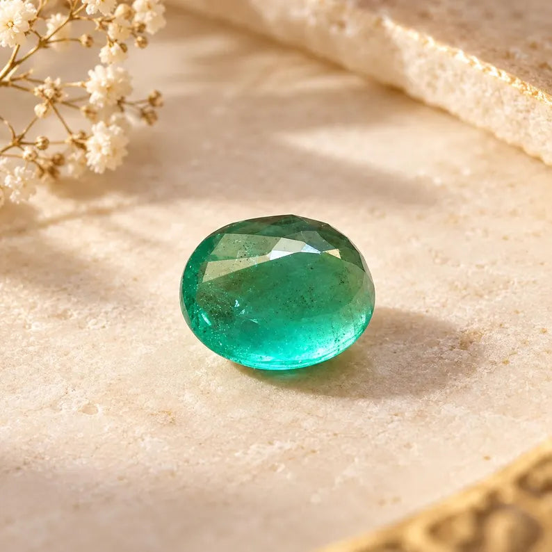 3.16 Ct Oval Faceted Green Gemstone, Custom Jewelry Setting (8.05 × 10.5mm)