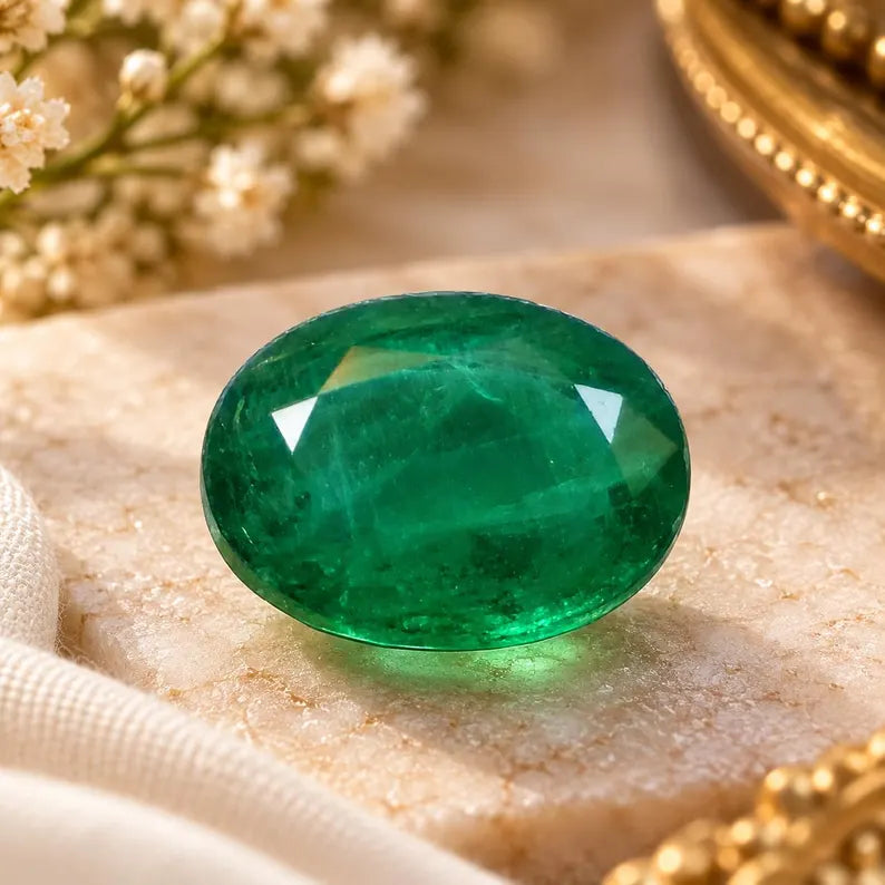 3.16 Ct Oval Faceted Green Gemstone, Custom Jewelry Setting (8.05 × 10.5mm)