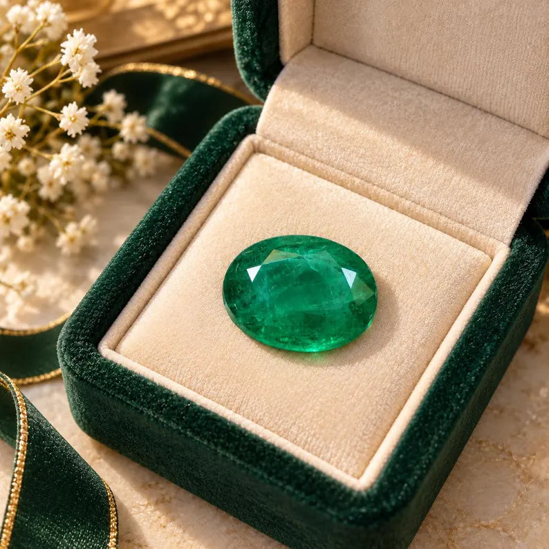3.16 Ct Oval Faceted Green Gemstone, Custom Jewelry Setting (8.05 × 10.5mm)