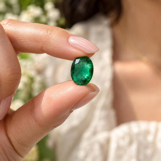 Natural Zambian Emerald 3.32 Ct Oval Gemstone, Rich Green May Birthstone (8x10.5mm)