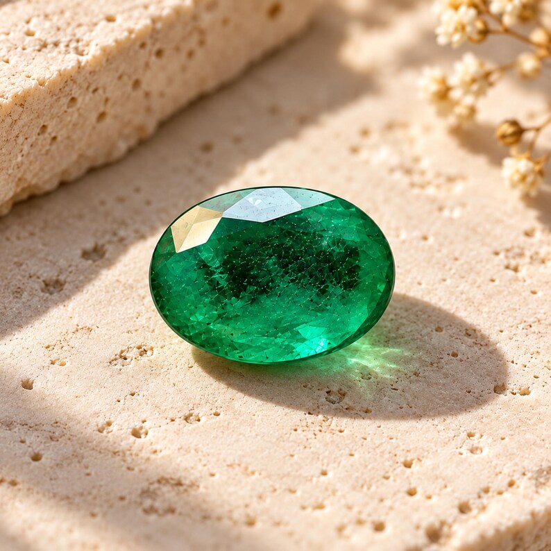 Natural Zambian Emerald 3.32 Ct Oval Gemstone, Rich Green May Birthstone (8x10.5mm)