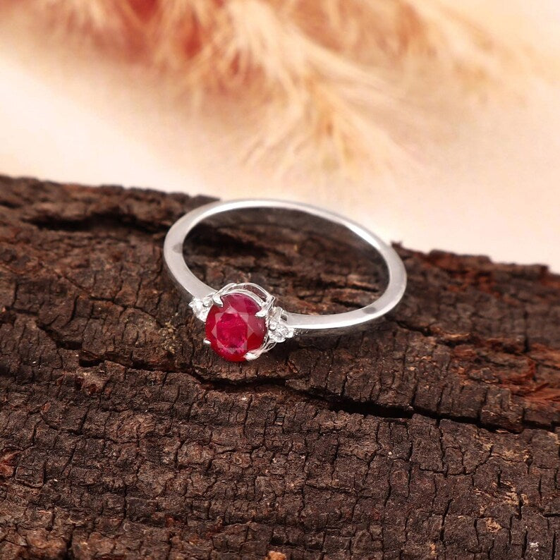 Oval Ruby Ring Natural Mozambique, 1.862 GMS, Ruby Engagement Ring, 0.80 ct Red Gemstone Promise Ring, Achievement Gift for Her