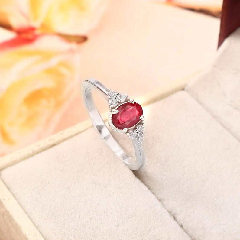Oval Ruby Ring Natural Mozambique, 1.862 GMS, Ruby Engagement Ring, 0.80 ct Red Gemstone Promise Ring, Achievement Gift for Her