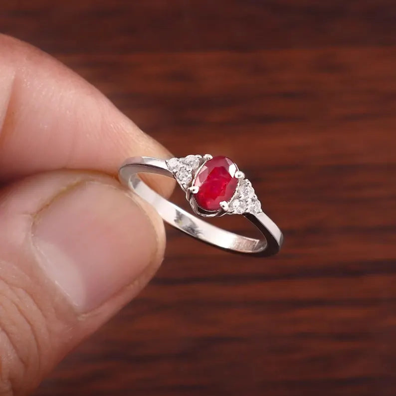 Natural Mozambique Oval Ruby Ring 0.70 Ct, Ruby Engagement Ring for Women, July Birthstone Ring, 1.955 GMS, Minimal Gift for Her