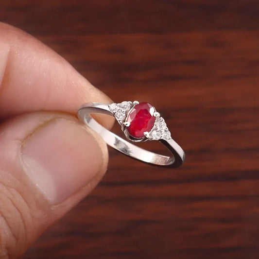 Natural Mozambique Oval Ruby Ring 0.70 Ct, Ruby Engagement Ring for Women, July Birthstone Ring, 1.955 GMS, Minimal Gift for Her