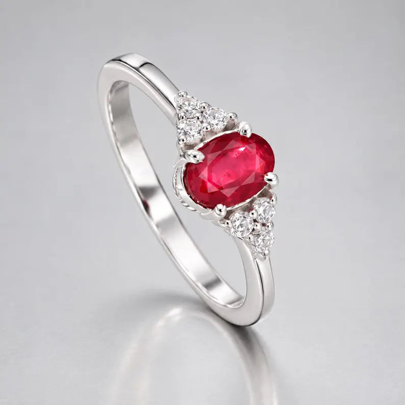 Natural Mozambique Oval Ruby Ring 0.70 Ct, Ruby Engagement Ring for Women, July Birthstone Ring, 1.955 GMS, Minimal Gift for Her