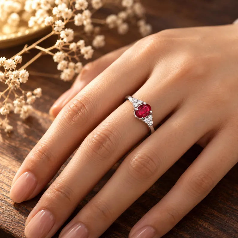 Natural Mozambique Oval Ruby Ring 0.70 Ct, Ruby Engagement Ring for Women, July Birthstone Ring, 1.955 GMS, Minimal Gift for Her