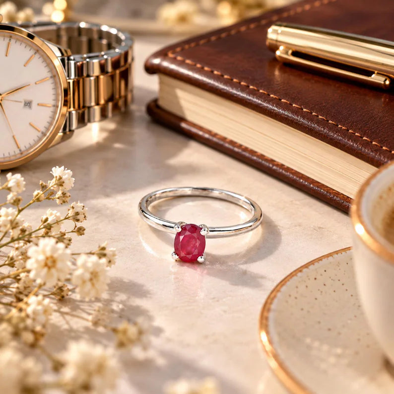 Oval Ruby Ring, Ruby Engagement Ring, 0.90 CTS, Dainty Red Gemstone Ring, 2.055 GMS, Promise Ring for Her, Anniversary Gift
