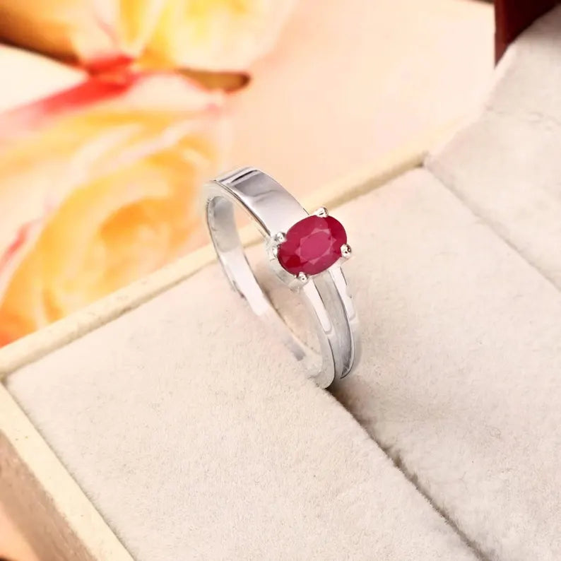 Natural MozambiqueRuby Ring, Oval Ruby Gemstone Ring, 0.69 CT Ruby Ring, July Birthstone Ring, Red Gemstone Ring, Anniversary Gift for Her