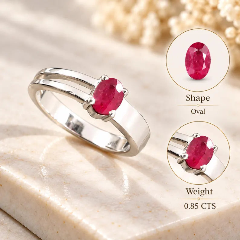 Natural MozambiqueRuby Ring, Oval Ruby Gemstone Ring, 0.69 CT Ruby Ring, July Birthstone Ring, Red Gemstone Ring, Anniversary Gift for Her