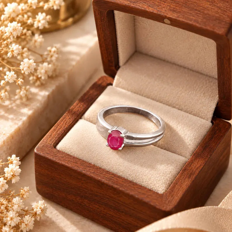 Natural MozambiqueRuby Ring, Oval Ruby Gemstone Ring, 0.69 CT Ruby Ring, July Birthstone Ring, Red Gemstone Ring, Anniversary Gift for Her