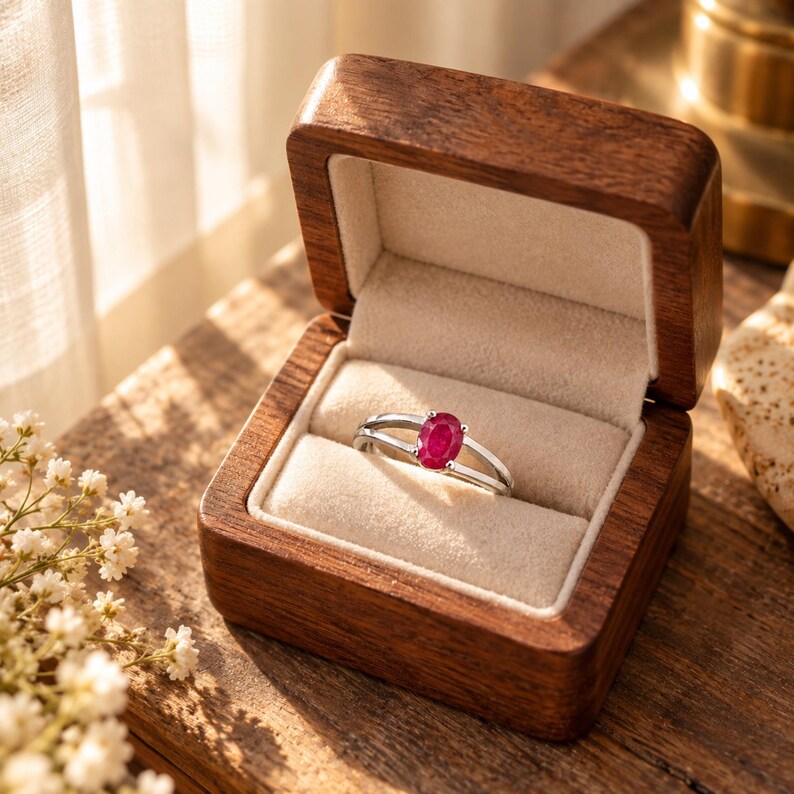 Natural Mozambique Ruby Ring, Oval Ring for Women, Red Gemstone Ring, July Birthstone Ring, Ruby Engagement Ring, Anniversary Gift for Her