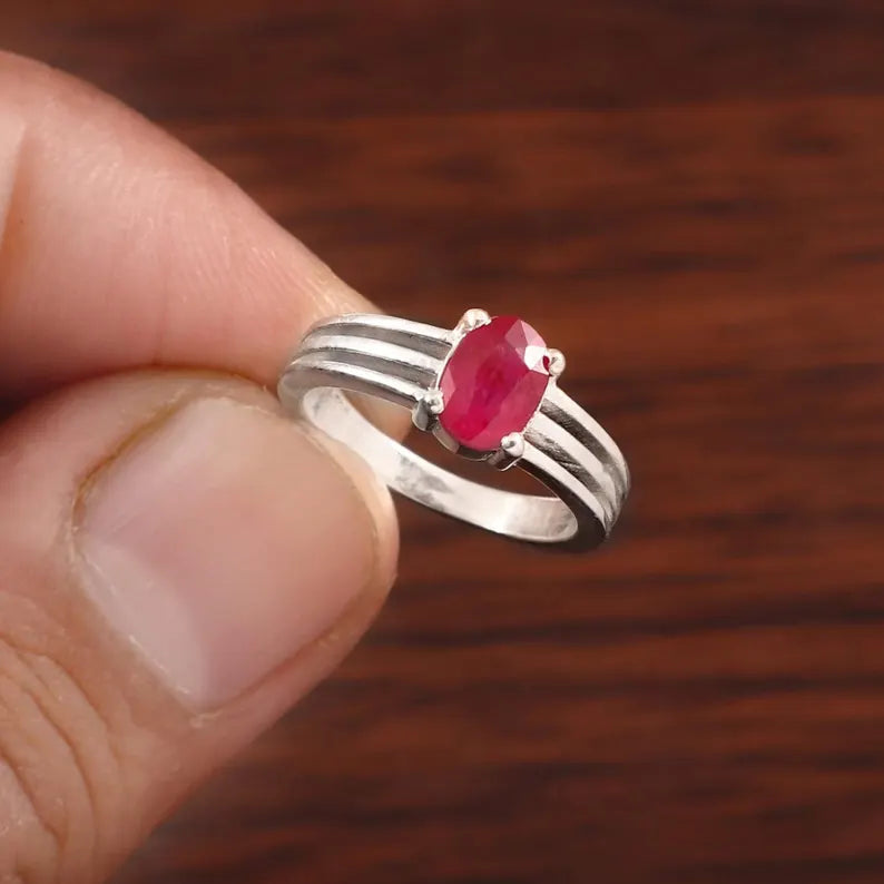 Oval Ruby Ring Natural Mozambique, Ruby Gemstone, Silver Ring for Women, July Birthstone Ring, Red Gemstone Ring, Anniversary Gift for Her