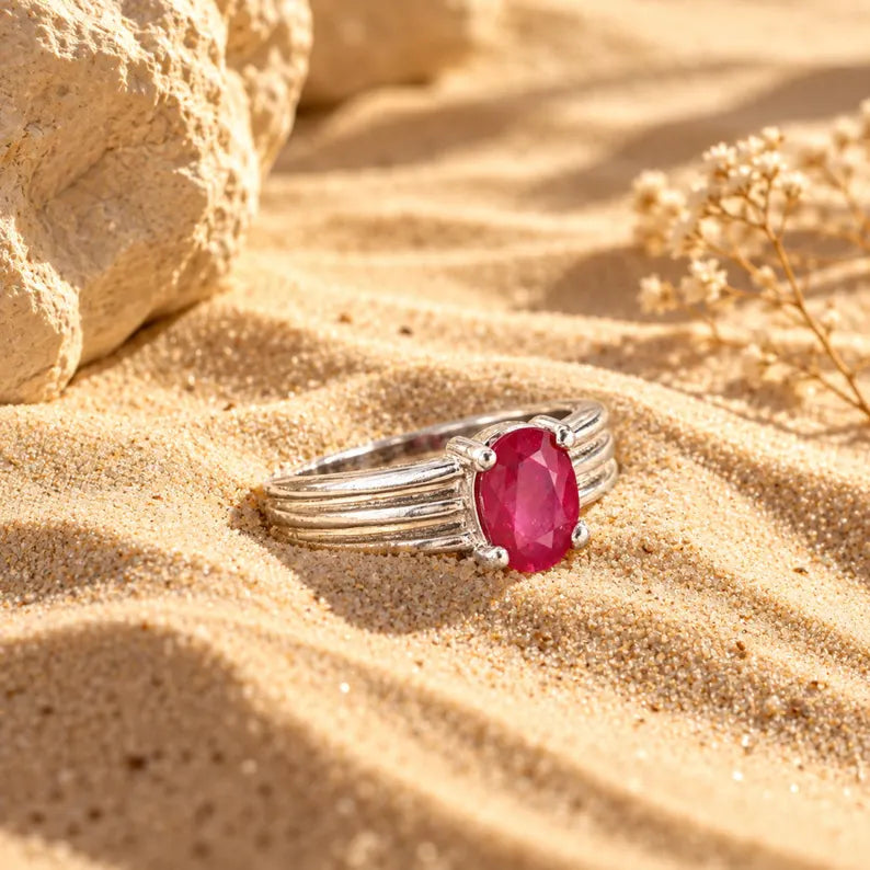 Oval Ruby Ring Natural Mozambique, Ruby Gemstone, Silver Ring for Women, July Birthstone Ring, Red Gemstone Ring, Anniversary Gift for Her