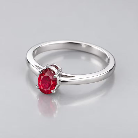 Oval Ruby Ring, Natural Mozambique 0.55 CT Ruby Solitaire Ring, Red Gemstone Promise Ring 1.790 GMS, Achievement Gift for Her