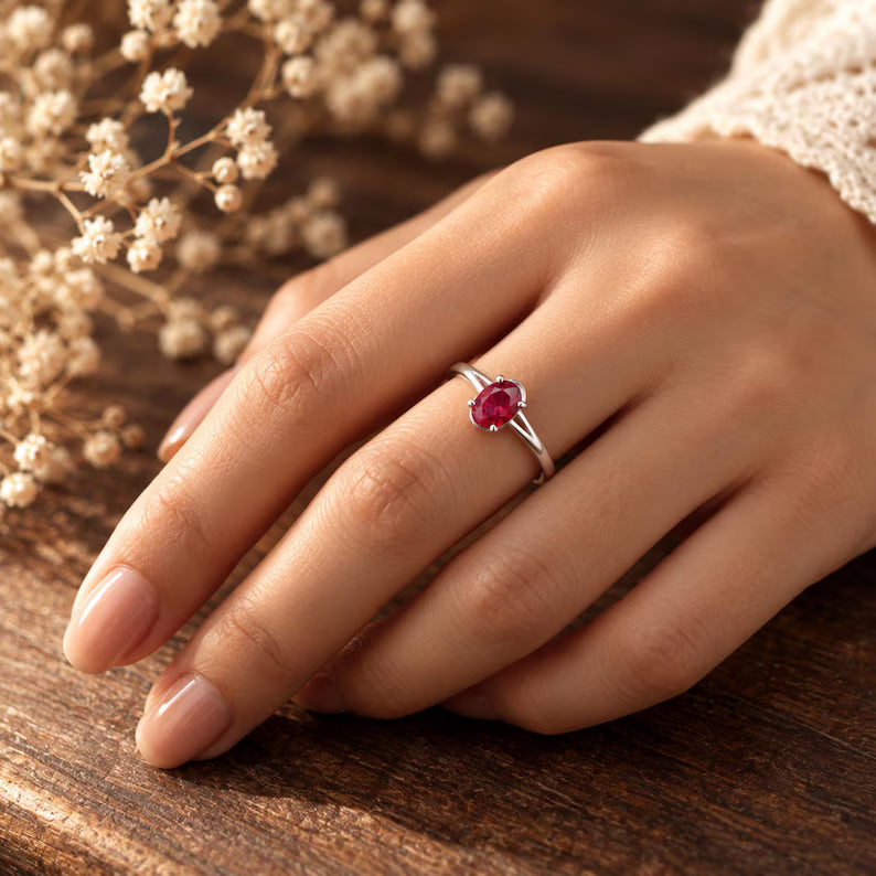 Oval Ruby Ring, Natural Mozambique 0.55 CT Ruby Solitaire Ring, Red Gemstone Promise Ring 1.790 GMS, Achievement Gift for Her