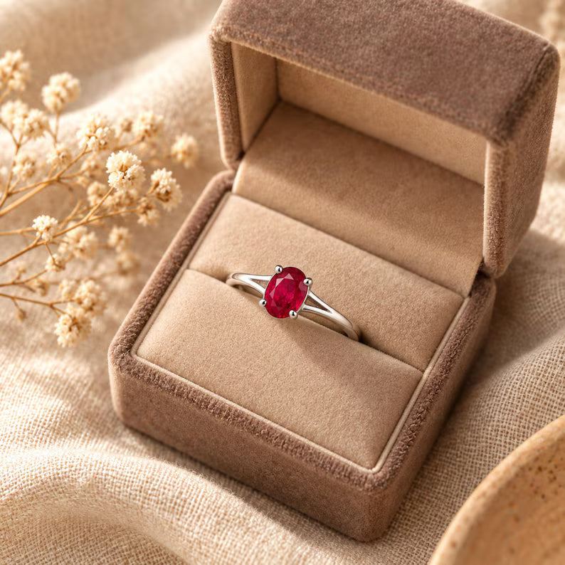 Oval Ruby Ring, Natural Mozambique 0.55 CT Ruby Solitaire Ring, Red Gemstone Promise Ring 1.790 GMS, Achievement Gift for Her
