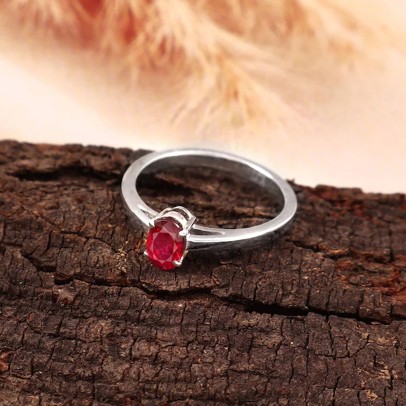 Oval Ruby Ring, Natural Mozambique 0.55 CT Ruby Solitaire Ring, Red Gemstone Promise Ring 1.790 GMS, Achievement Gift for Her