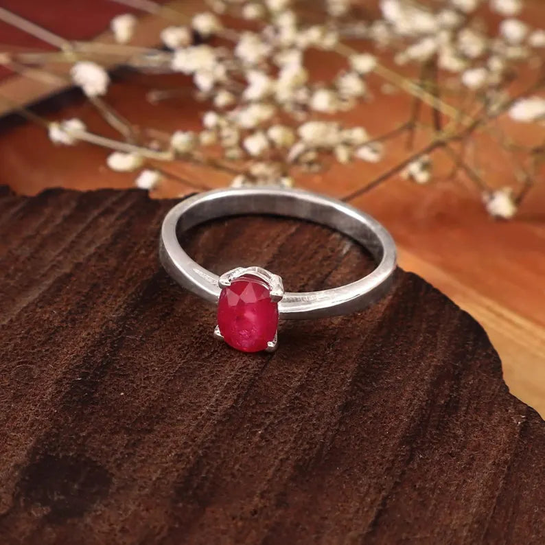 Oval Ruby Ring, 0.97 CT Ruby Solitaire Ring, Ruby Engagement Ring, July Birthstone Ring, Anniversary Gift for Her, Promise Ring
