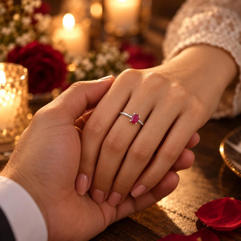 Oval Ruby Ring, Ruby Engagement Ring, 0.90 CTS, Dainty Red Gemstone Ring, 2.055 GMS, Promise Ring for Her, Anniversary Gift