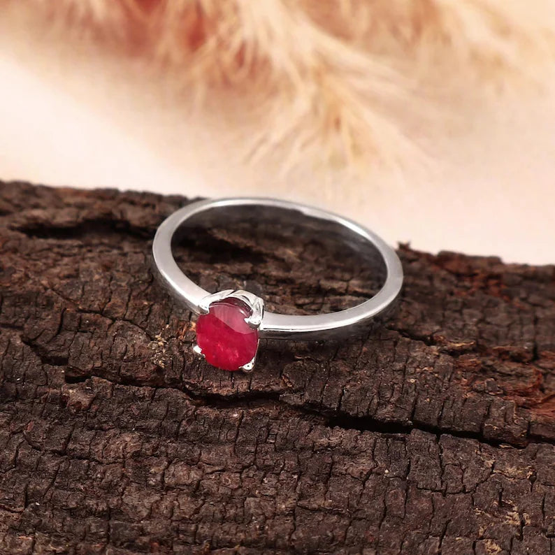 Oval Ruby Ring, Ruby Engagement Ring, 0.90 CTS, Dainty Red Gemstone Ring, 2.055 GMS, Promise Ring for Her, Anniversary Gift